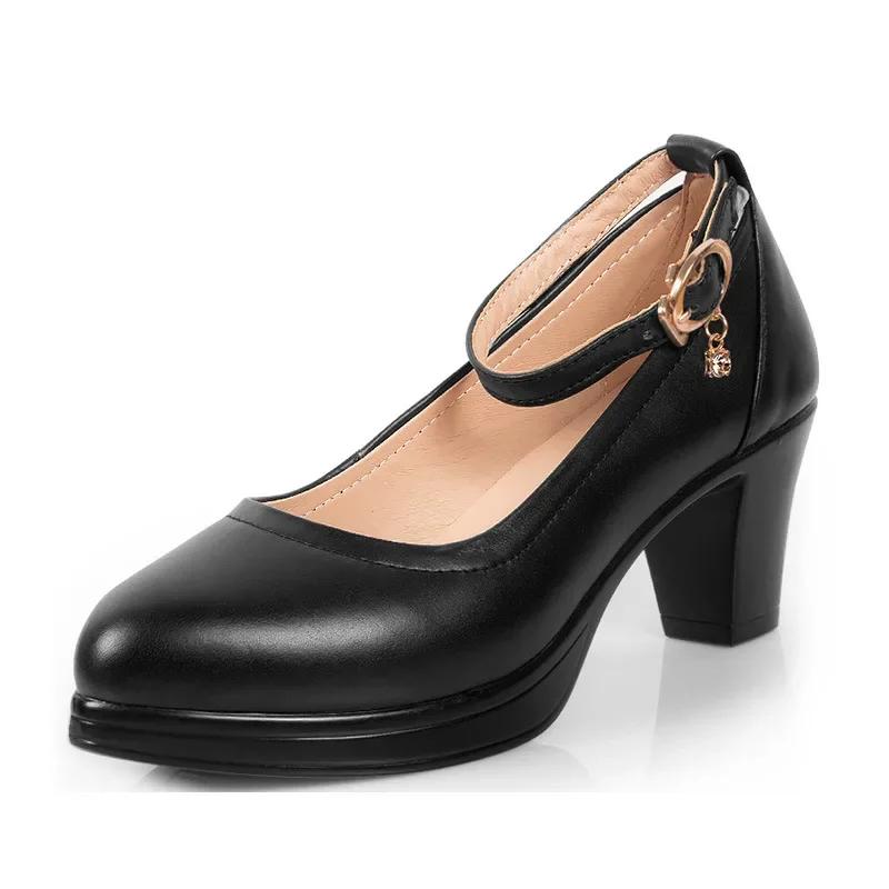 6 9 11cm Kleine Größe 32-43 Flache Echtlederschuhe Damen Plateau-Pumps 2025 Büro-Modell Block Hohe Absätze Schuhe Damen