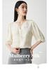 100% Mulberry Silk Round Neck Elegant Artistic Jacquard Silk Top Women's T-shirt