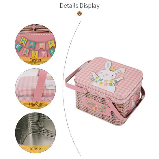 Osterplätzchen Aufbewahrungsbox Tragbare Blech Süßigkeitenbox mit 2 Griffen Leere Blechdose Keks Süßigkeiten Aufbewahrungsbehälter für Osterfest Partyzubehör