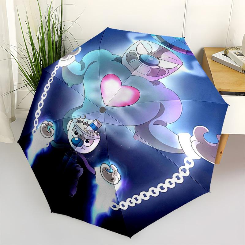 

1pc Cuphead & Mugman Outdoor Umbrella - Automatic Opening/Closing, Portable Tri-Fold Design with 8-Bone Iron Frame - Perfect Gift for Fans, Travelers,