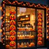Durable Fabric Banner Halloween Porch Sign Banner, Pumpkin Ghost Party Awning Hanging Wall Decorative Holiday Door Decoration, Front Wreath