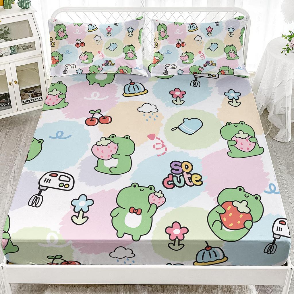 Cartoon Frog Pattern Mattress Three-Piece Digital Printing Mattress Bedding Set Adult Children