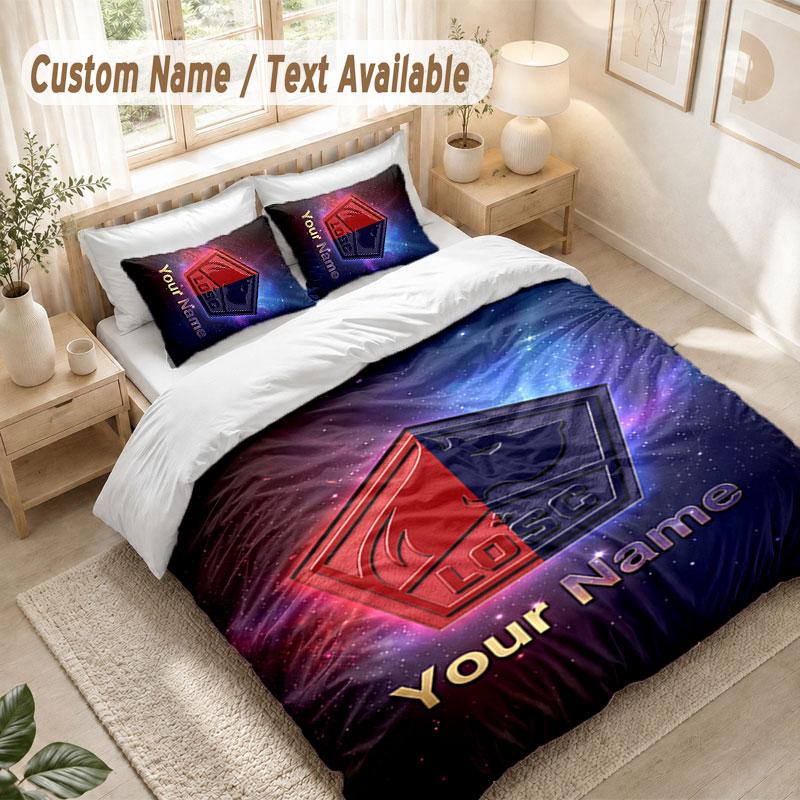 Set Biancheria da Letto Personalizzato 3 PezziCopripiumino Stampa LOSC Lille + 2 Federe Morbido Arredo Letto