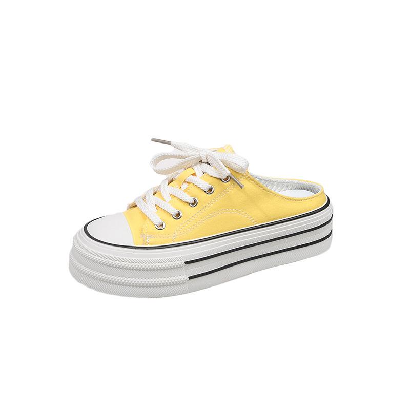 2025 Sommer Damen Canvas Plateau Dicke Sohle Slipper Erhöht Weiß Indoor Outdoor Freizeit Pantoletten Stilvolles Trendiges Design