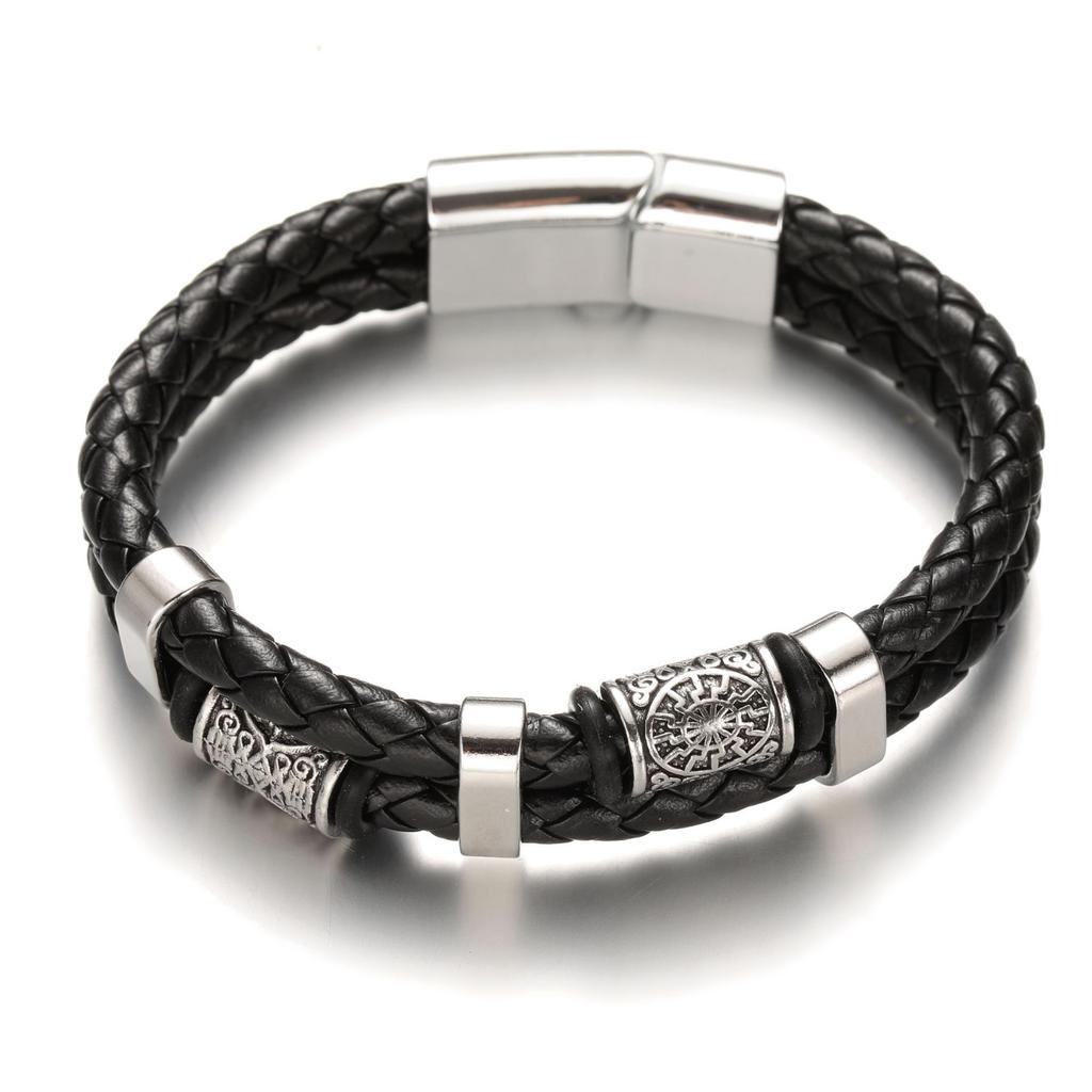 Bracelet Double Layer Vintage Alloy Cowhide Bracelet Fashion Men's Leather Magnet Buckle Bracelet