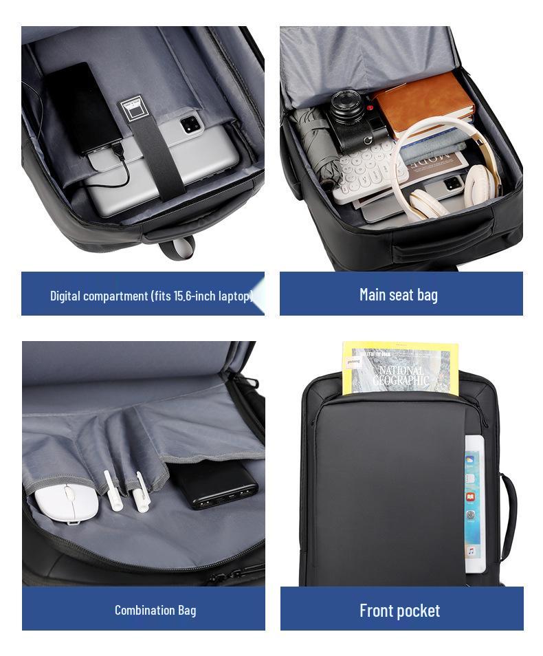 Men's Large-Capacity Waterproof Leather Multi-Functional Business Laptop Travel Backpack