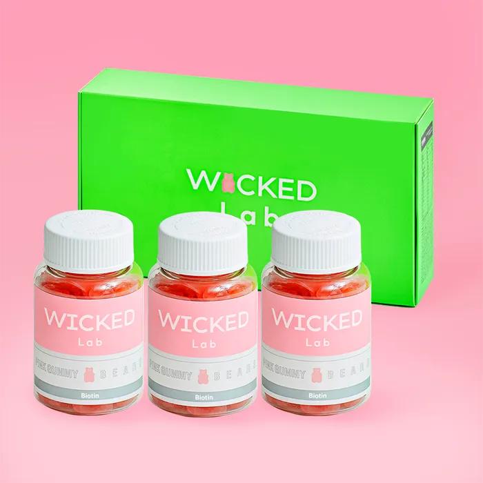 

Wicked Lab Рожевий Жувальний Ведмедик 3 Пляшки Висококонцентрований Біотин Мультивітамін Овочевий Веганський Желе (120 Жувальних цукерок)