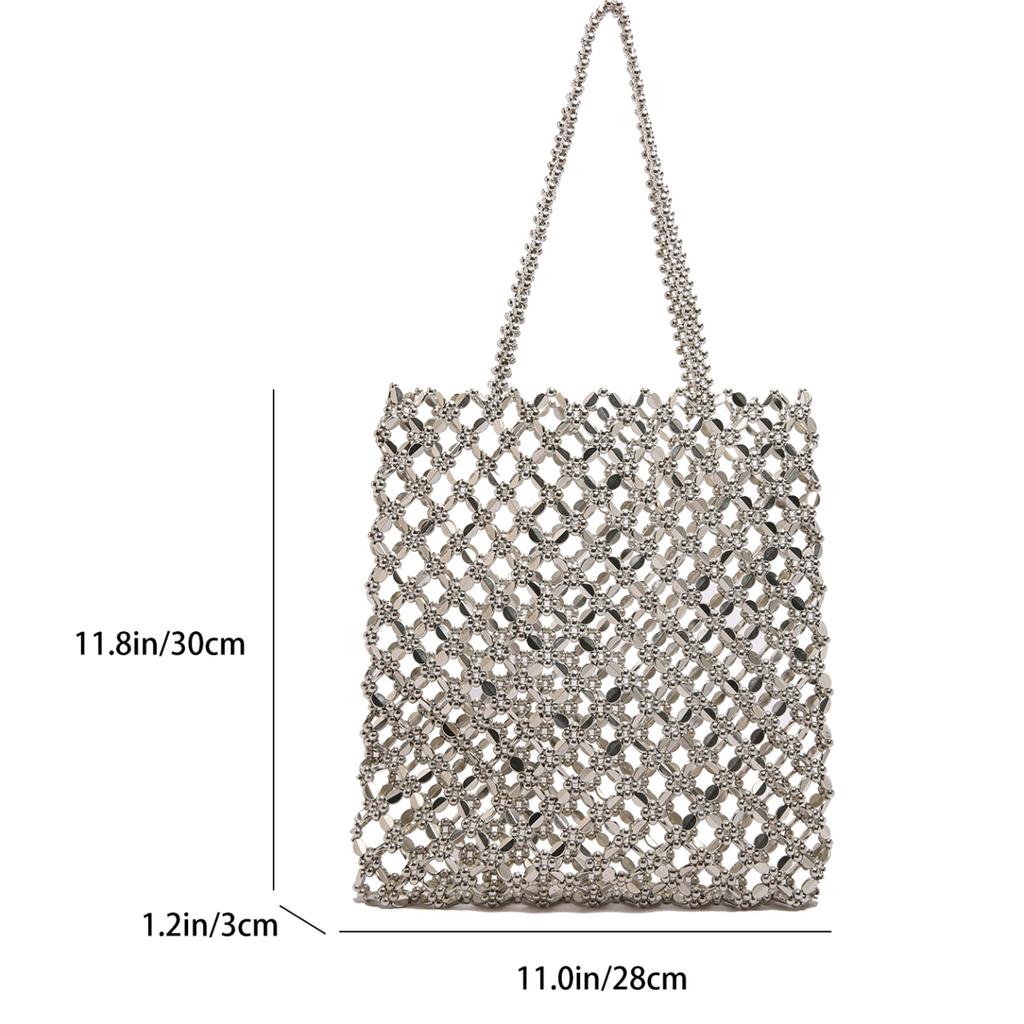 2025 New Summer Vacation Bag Boho Beach Hollow Out Shoulder Bag For Women Handmade Beading Handbag Silver Metal Top Handle Tote