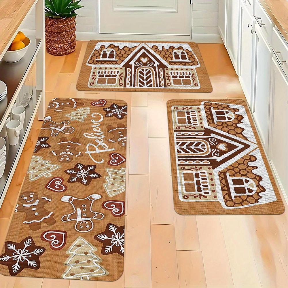 VIKAMA Christmas Gingerbread Man Floor Mat Kitchen Rug Non-Slip Door Mat Rug For Bedroom Carpet For Live Room Bathroom Mat Home