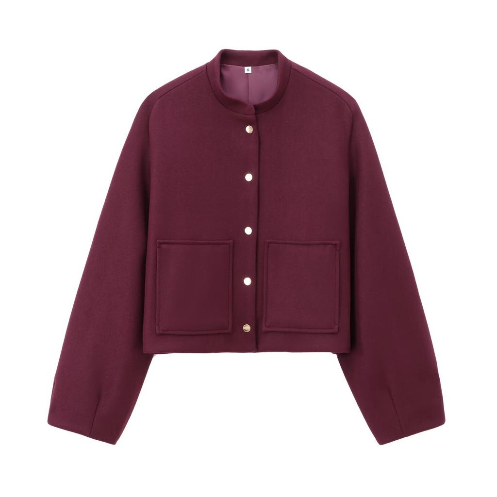 Ladies' Solid Color Fashionable Long Sleeved Button Jacket Jacket