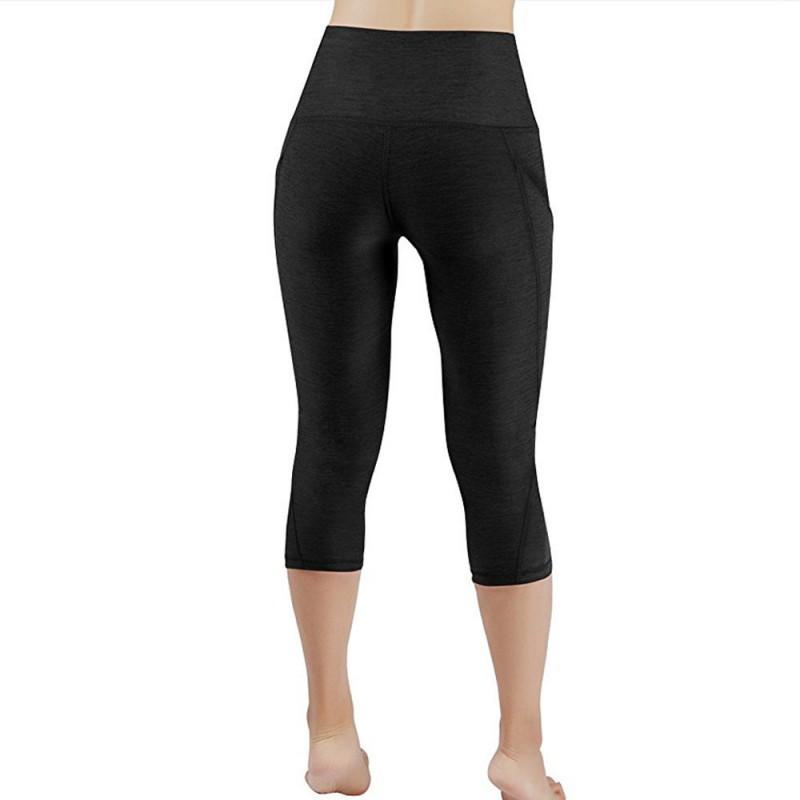 Womens High-Waisted Cross-Leg Capri Yoga Pants With Side Pockets Stretchy Fitness Leggings Gym Workout Running