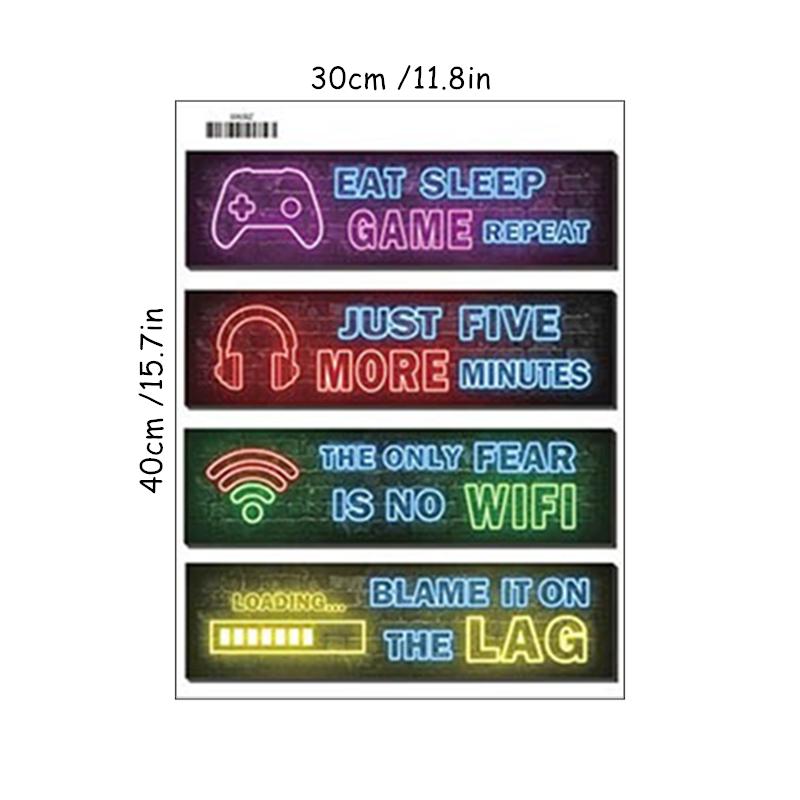 Neon Effect Game Poster Cool Gamepad Vedio Headphone Vinyl Wall Stickers For Home Living Room Kids Bedroom Gamer Zone Decoration