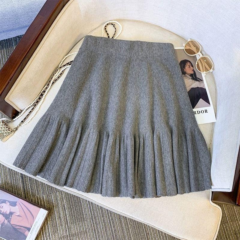 Foreign Elastic Waist Umbrella Skirt Short Autumn and Winter Half Skirt Women High Waisted Knitted A-line Short Skirt Female