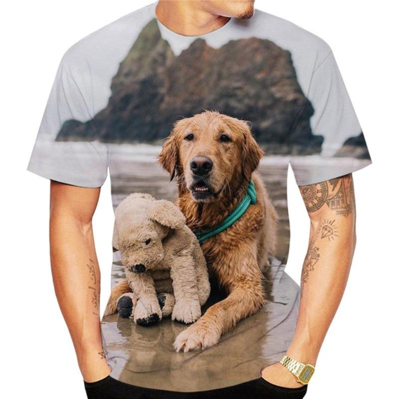 Animal Cute Golden Retriever 3D Print T-Shirts Summer Men Women Short Sleeve T Shirt Oversized Harajuku Tees Tops Kids Clothing