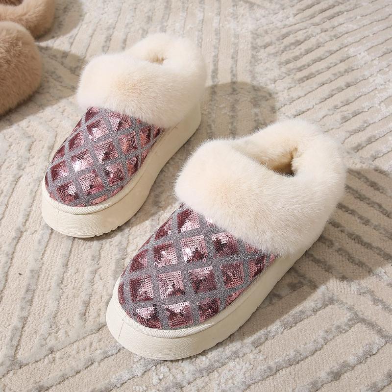 Autumn Winter Sequins Ladies' Snow Boots Thick Soled Bag And Cotton Slippers Worn With Fleece For Warmth Cotton Shoes