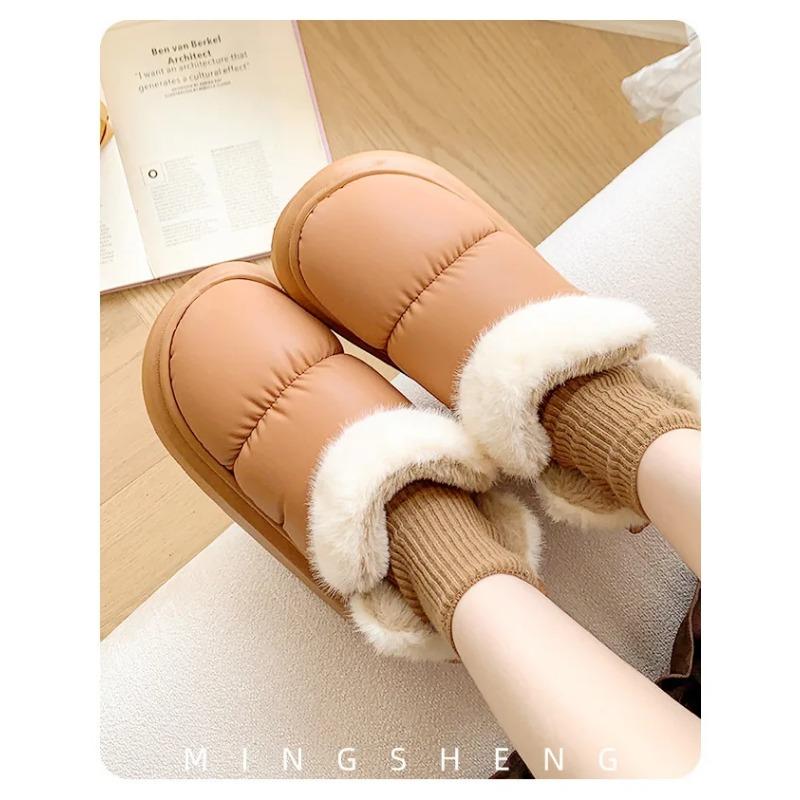 Cute Warm Ankle Boots Winter Women's Bow Warmth Plush Bow Cotton Shoes 2025 New Waterproof Down Cloth Short Barrel Snow Boots