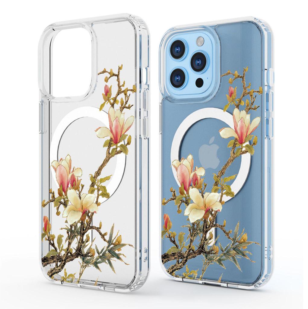 All the Way Flowers Bloom Magnetic Transparent Case for iPhone 15/16/17 Pro Max - Full Coverage Protection