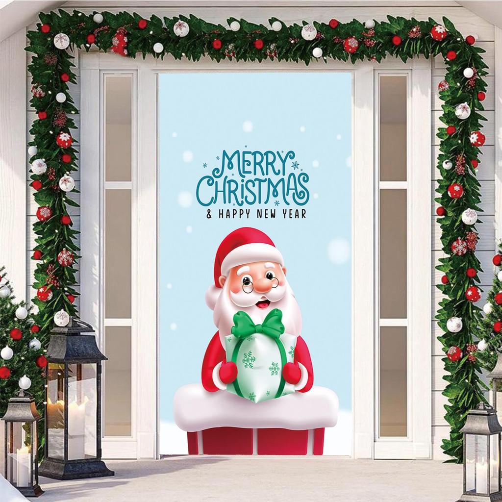 Four-Sided Stretch Christmas Door Cover - Easy Install with Festive Pattern