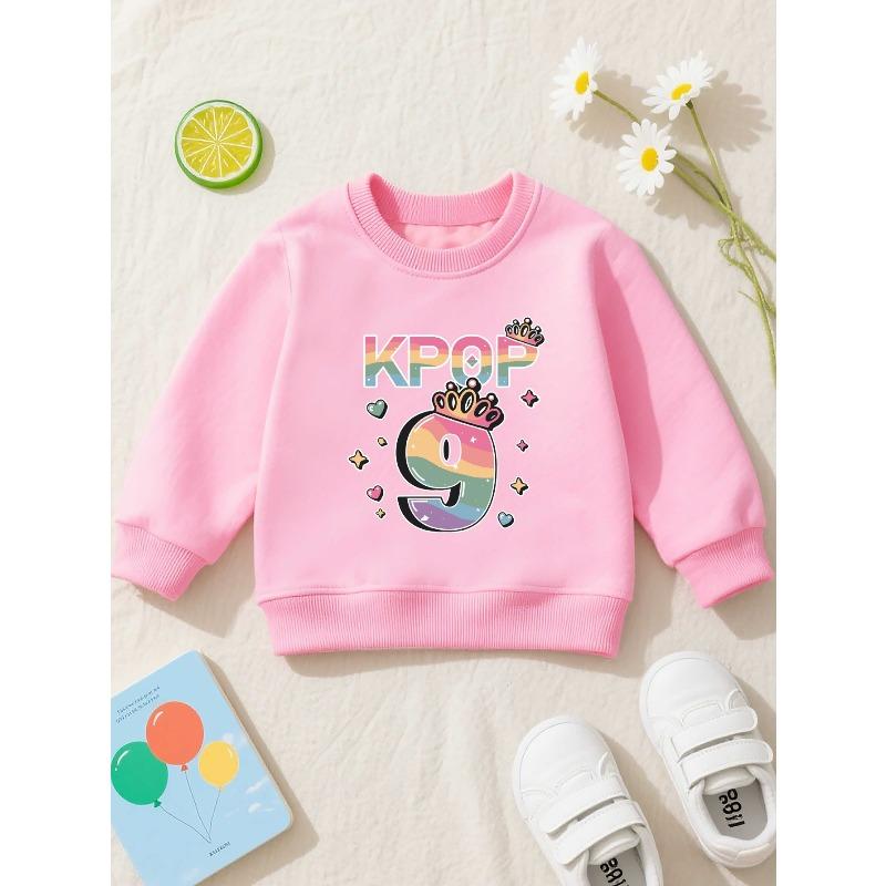 European sizes 9TH BIRTHDAY Birthday gift children's crewneck sweatshirt, casual  long-sleeve crewneck pullover with slightly stretchy fabric