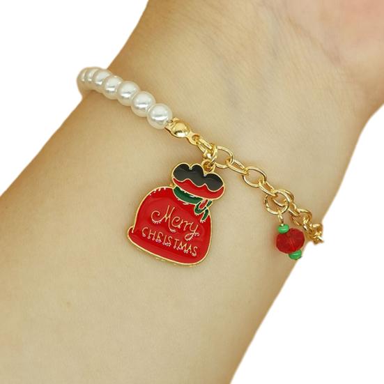 Holiday Outfit Decoration Christmas Beaded Charm Bracelet for Women, Faux Pearl Seasonal Fashion Wristband Beads Stackable Bracelet, Party
