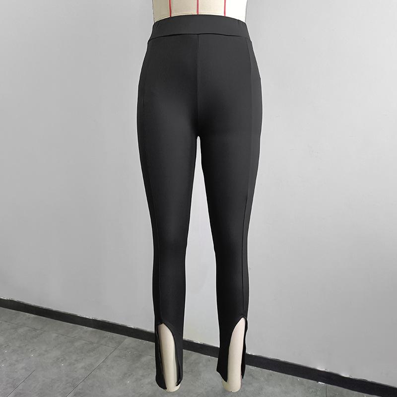 Dámské úzké kalhoty s otevřeným rozparkem a mikro rozšířenými nohavicemi, módní jednobarevné kalhoty