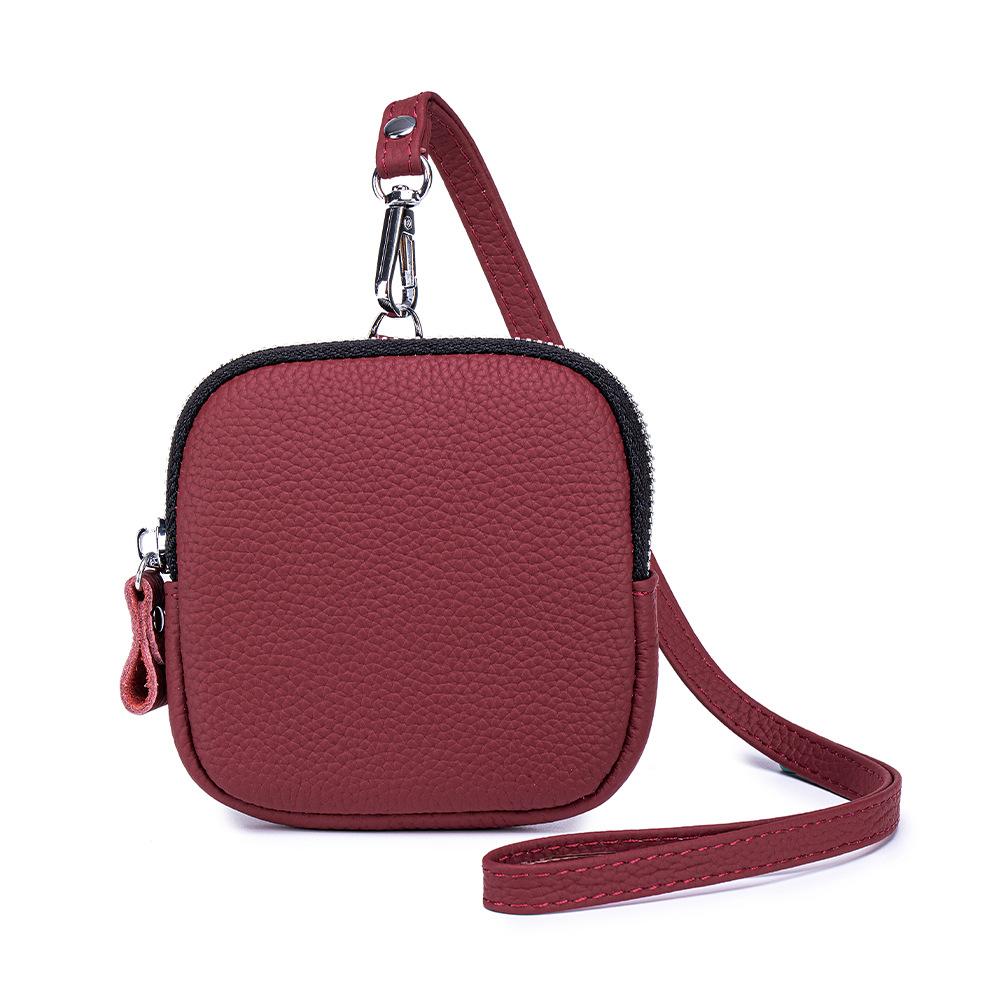 

Простой кошелек для монет из коровьей кожи, модная и портативная сумка для губной помады и косметики, подвешиваемая на шею, и чехол для хранения из натуральной кожи бордовый