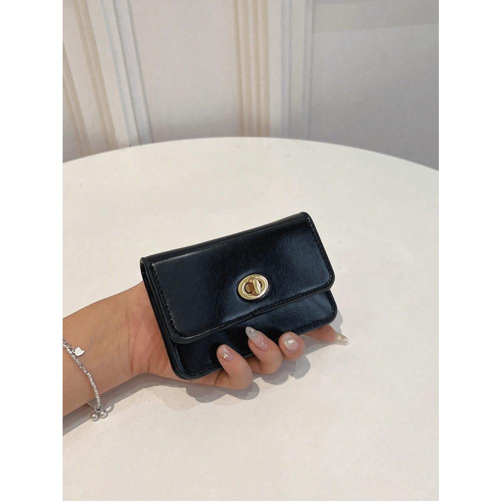Women's Leather Short Classic Retro Fashion Twist Lock Short Coin Purse, Multi-Function Wallet, Minimalist Clutch For Women Wallet Mini Urse