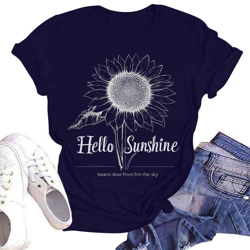 Women's Casual Fashion Street Slim Short Sleeve Sunflower Printed T-Shirt Top