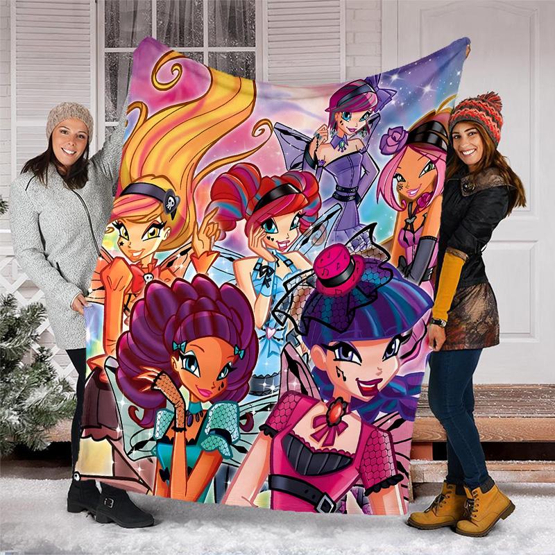 1pc W-Winx Club Theme Blanket - Digital Print, Polyester, Cozy for All Seasons, Perfect for Outdoor, and Travel