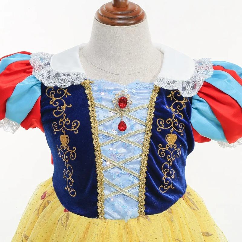 Disney Girls Cosplay Snow White Dress Yellow Luxury Costume with Cape Holiday Party Favor Girls Dress