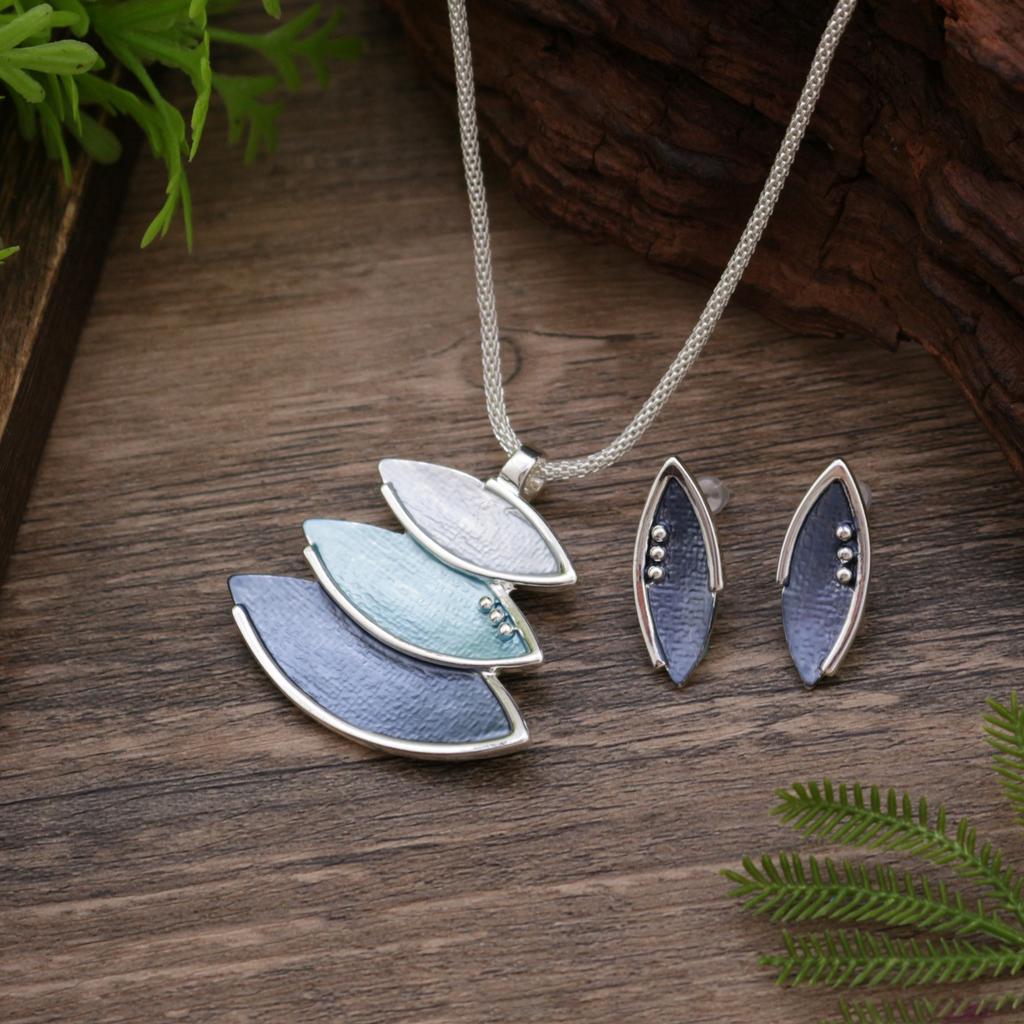 New color painting oil geometric petal stud earrings pendant set, women's premium petal necklace set