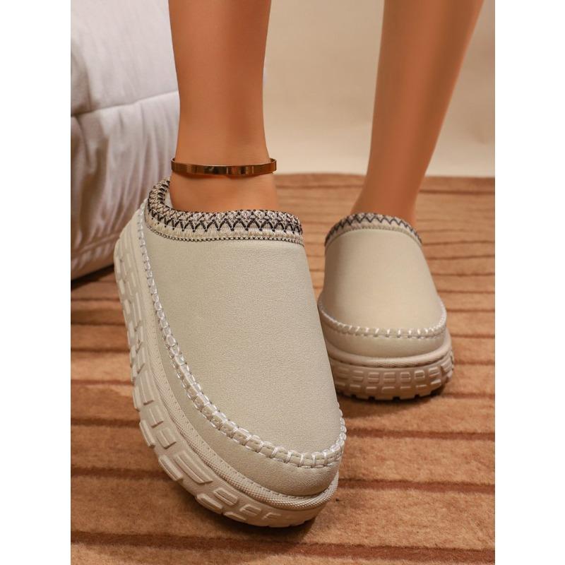 Women Plus Size Ankle High Platform Snow Boots Winter Lug Sole Slouchy Style Fleece Lined