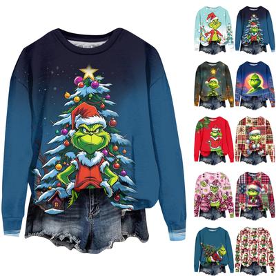 Damska świąteczna bluza sportowa z długim rękawem i okrągłym dekoltem z nadrukiem Greentown