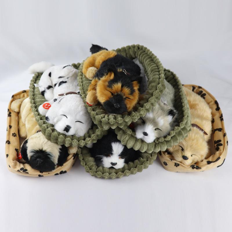 Simulation Fur Animal Home Furnishings Realistic Sleeping Breathing Dog Toy Plush Animal Doll Children