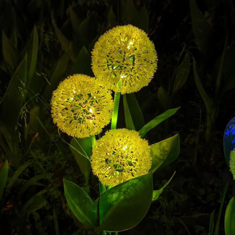 Solar Three-Head Onion & Dandelion Lawn Light - LED Waterproof Garden Stake Warm Light Three-Head Dandelion