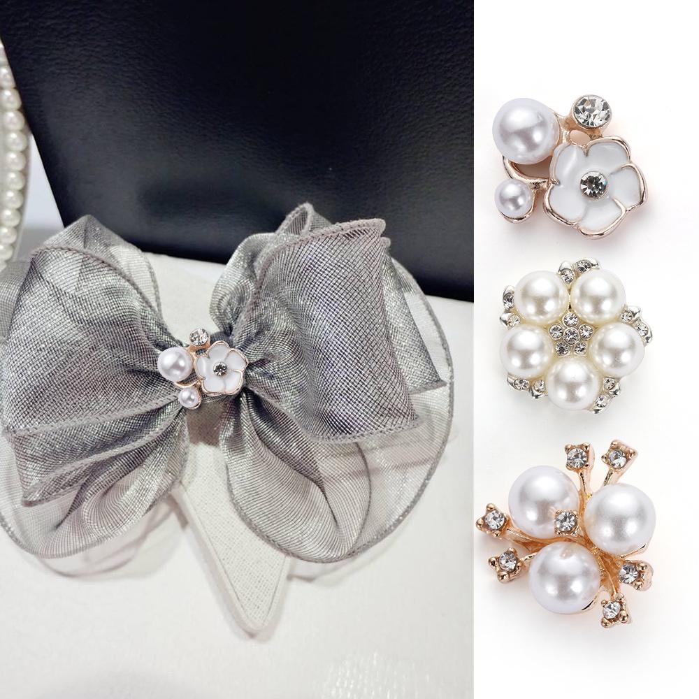 10pcs DIY Crafts Flower Rhinestones Buttons Pearl Button Wedding Decoration Diy Alloy Cryustal Bow Accessories Sewing Button