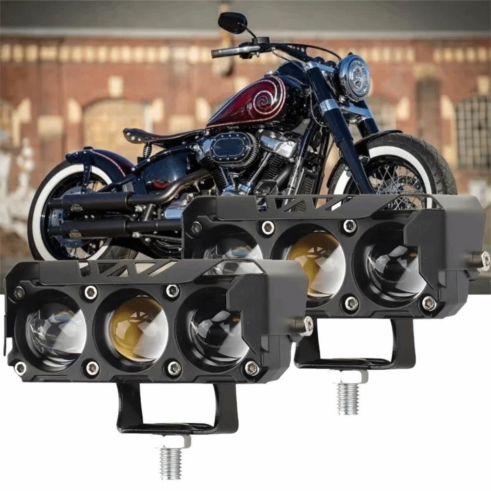 Dual Color Lights Motorcycle LED Spotlights Shock-proof Three-eye Lens Motorcycle