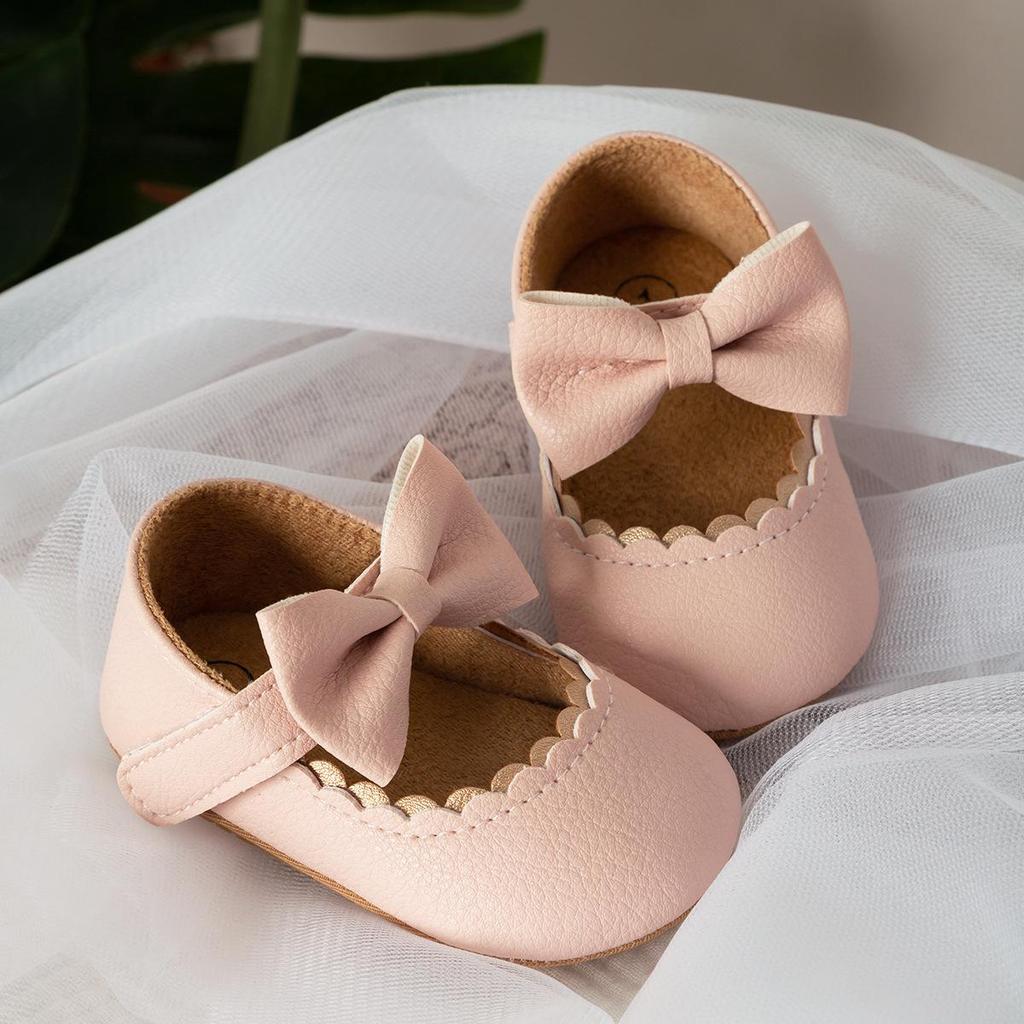 Baby Princess Shoes 0-1 Year, Soft Non-slip PU Leather with Bowknot, Suitable for Spring/Autumn.
