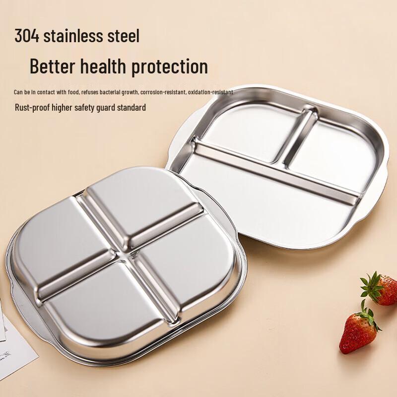 ONYLM 304 Stainless Steel Round 4-Compartment Prep & Condiment Dish