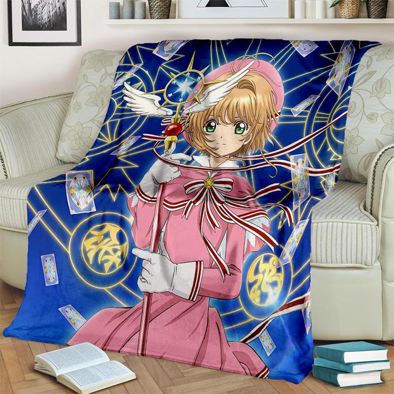 Sakura 3D Cute Card Captor Anime Cartoon Blanket,Soft Throw Blanket for Home Bedroom Bed Sofa Picnic Office Cover Blanket Kids