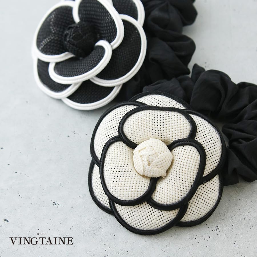 VINGTAINE Camellia Monochrome Elegant and Cute for and Kindergarten Entrance Ceremonies Scrunchie, Mesh, Adults, Weddings, After-Parties, Graduations,