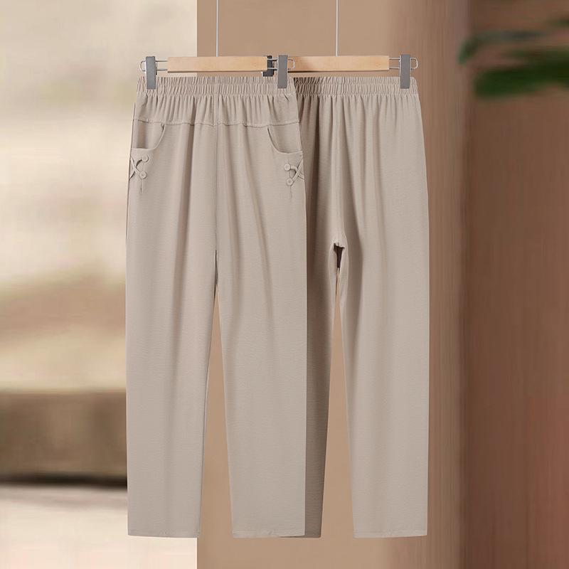 Mom's Lightweight High-Waisted Pants for Middle-Aged & Elderly Women - Elastic Waist, Straight Leg, Casual Fit