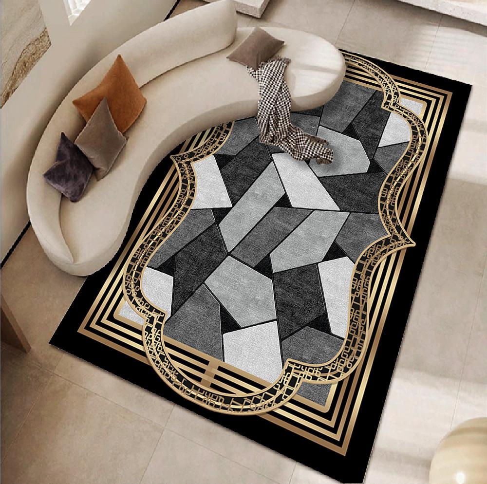Luxury Black Marble Sofa Rug for Living Room European Large Area Non-slip Decoration Carpets Bedroom Study Tatami Soft Floor Mat