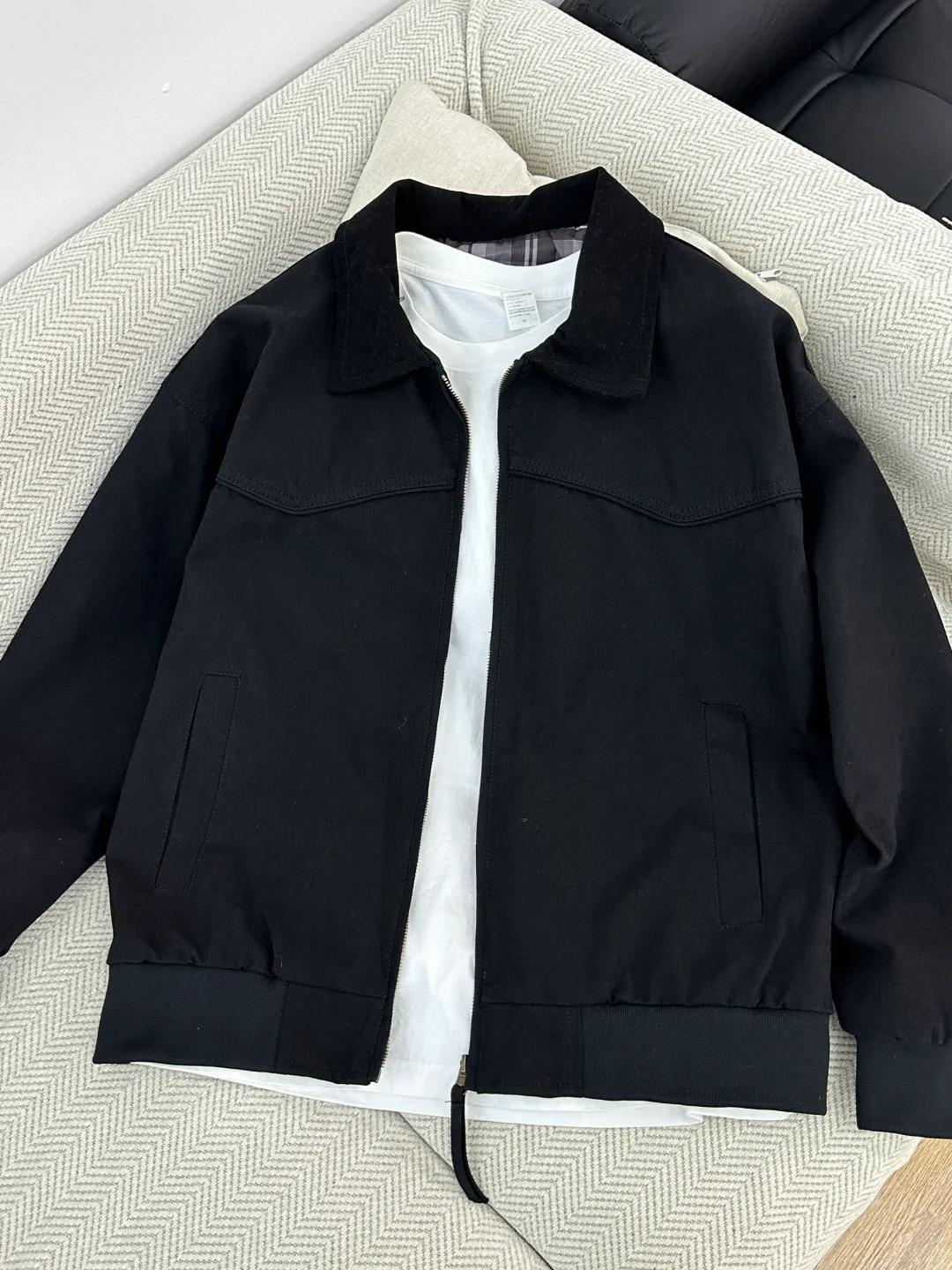 

Khaki Couple Tooling Jacket Men s Spring and Autumn Trend Brand American Retro Lapel Front Shoulder Detroit Top 3XL 160-90kg чорний