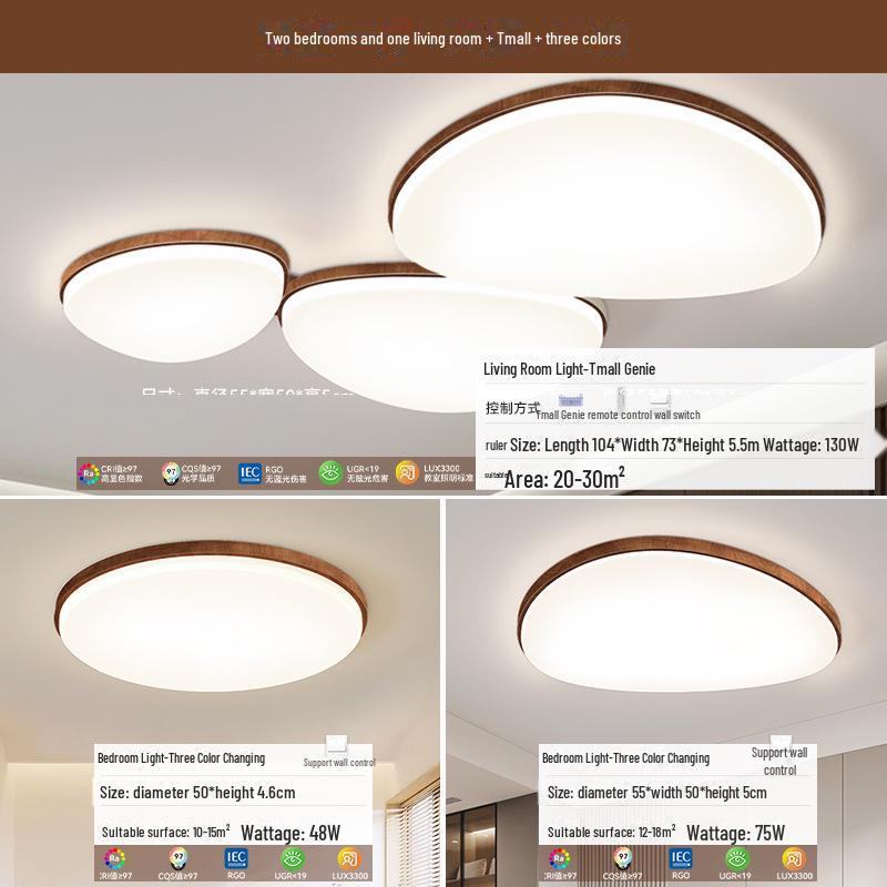 Full Spectrum Eye Protection Japanese-Style Wood Grain Ceiling Lamp for Living Room & Bedroom