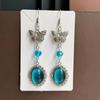 1Pairs Vintage Silver Dangle Earrings Hollow Butterfly Emerald Green Gem For Party Daily Wear Vacation