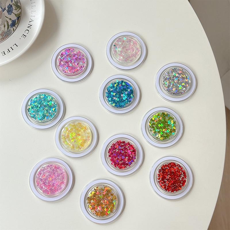 Small Butterfly Sequined Laser Round Mobile Phone Airbag Holder Magnetic Telescopic Ring Internet Celebrity Gift Women'S Portable