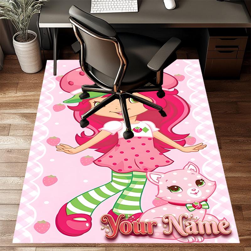 Princess Strawberry Design Area Rug Personalized Name- Non-Slip, Soft & Cozy Floor Mat for Living Room, Office - Indoor/Outdoor Carpet