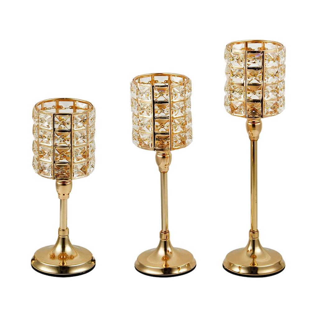 YY.Home Crystal Candle Holder Table Centerpiece Gold Wedding Party Candlestick Home Tabletop Stand Gift Decoration