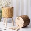 Yellow Rattan Flower Stand Handcrafted And Portable Perfect For Displaying Various Plant In Any Space